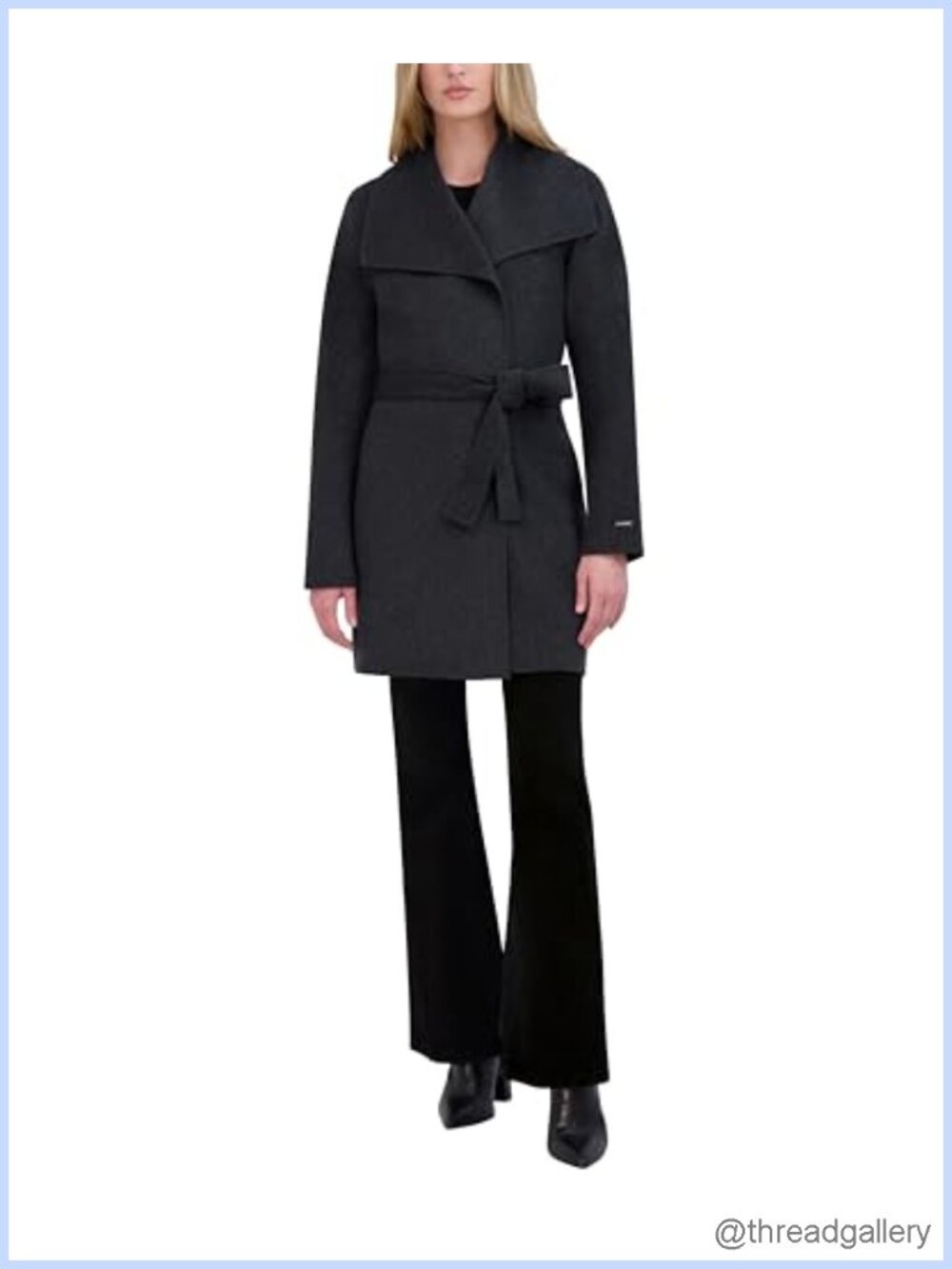 Women's Wool Blend Wrap Peacoat with Removable Belt Notched Lapel